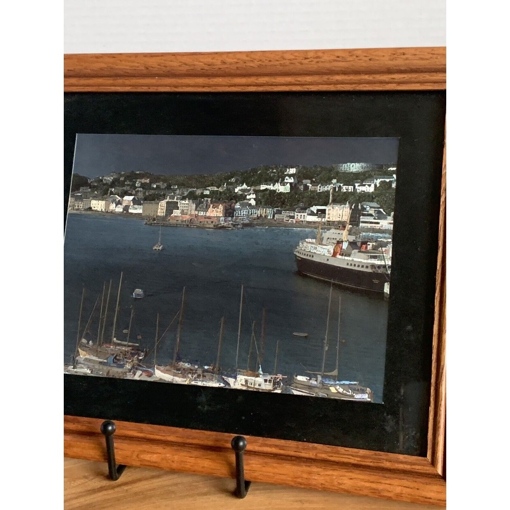 Vintage Framed Foil Art Boats in Harbor